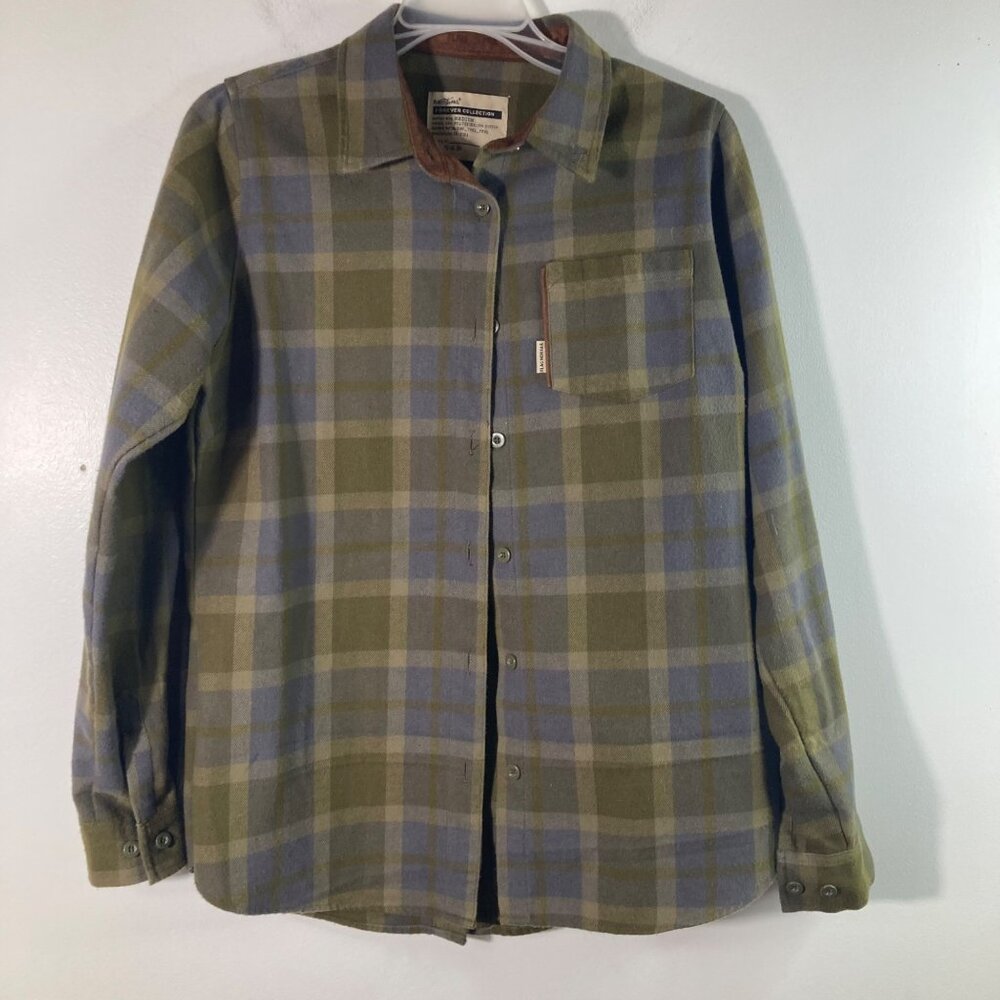 Womens Flag Nor Fail Plaid Heavy Flannel Button‎ Shirt Green M